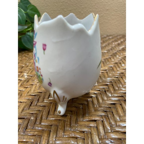 Vintage Geo Z Lefton Egg Cup Vase Handpainted Girl Flowers Spring Easter - Picture 6 of 14
